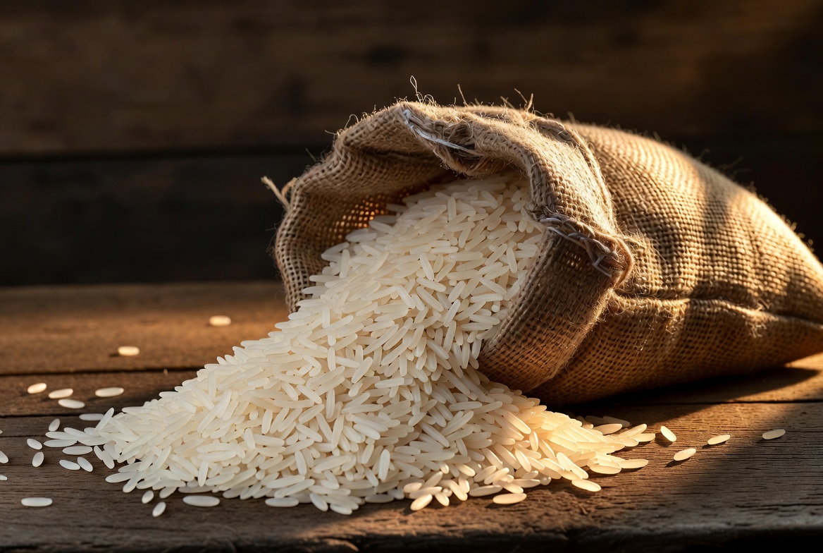 Premium long grain rice in jute sack